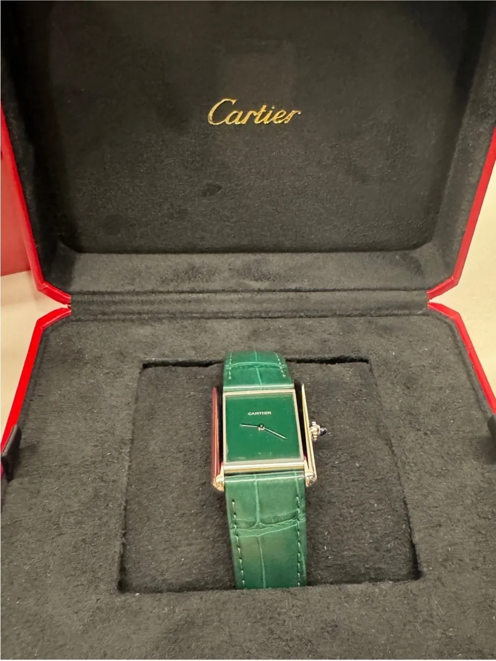 Cartier Tank Louis Watch w/ Green Dial and Strap